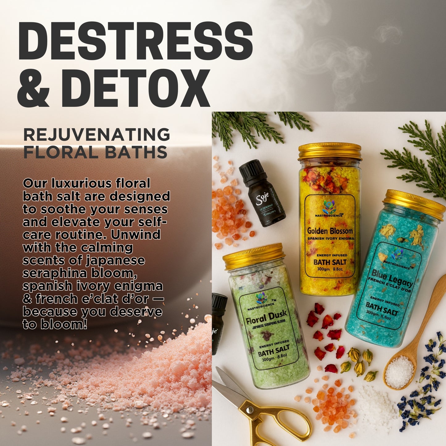 Floral Dusk,Golden Blossom & Blue Legacy Energy Infused Bath Salt