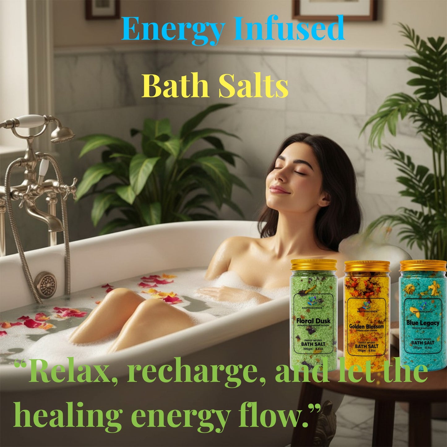 Floral Dusk,Golden Blossom & Blue Legacy Energy Infused Bath Salt