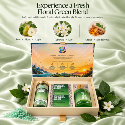 NASTROSCIENCE Bath & Body Care Gift Box – 2 Crystal Soaps, Shower Gel & Energy Infused Bath Salt – Japanese Seraphina Bloom