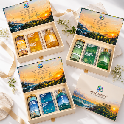 NASTROSCIENCE Bath & Body Care Gift Box – 2 Crystal Soaps, Shower Gel & Energy Infused Bath Salt – Japanese Seraphina Bloom