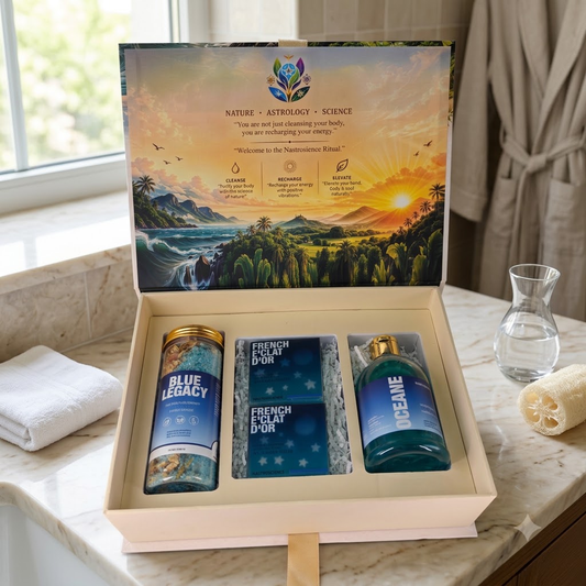 NASTROSCIENCE Bath & Body Care Gift Box – 2 Crystal Soaps, Shower Gel & Energy Infused Bath Salt- French E'clat d'or